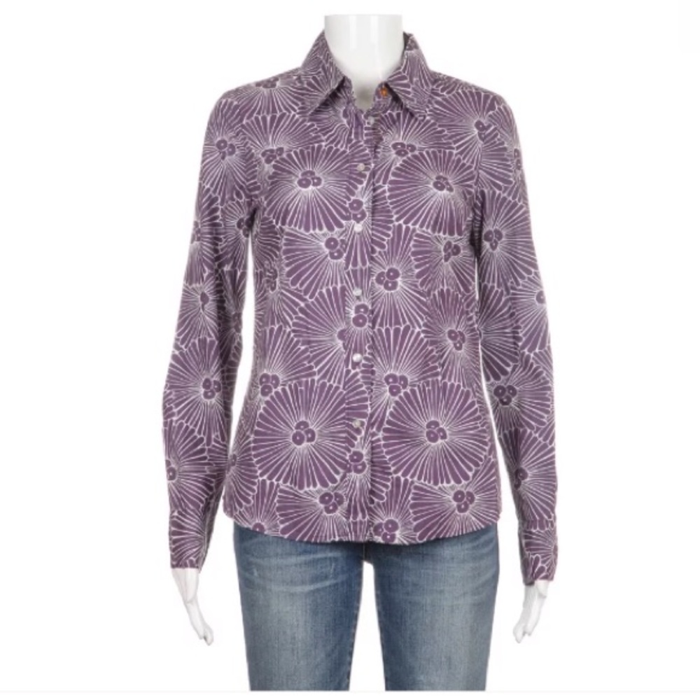 Boden shirt 2 purple white floral button down XS flower print long sleeve preppy